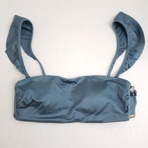 Small VS PINK Blue Metallic Bandeau Style Swim Top - Removeable Straps